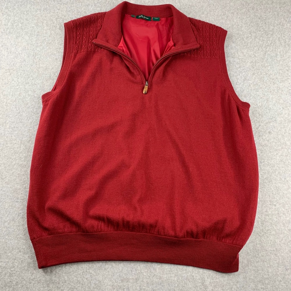 Bobby Jones Sweater Vest Mens XXL Red Quarter Zip Lined Cable Knit Golf Pullover